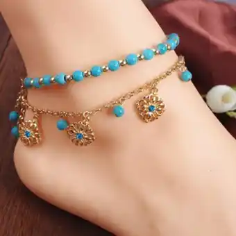 Linio Tobillera colgante de diamante azul piedra turquesa hecha a mano oferta