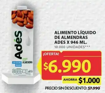 Ara ALIMENTO LÍQUIDO DE ALMENDRAS ADES X 946 ML. oferta
