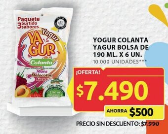 Ara YOGUR COLANTA YAGUR BOLSA DE 190 ML. X 6 UN. oferta