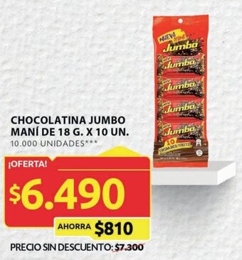 Ara CHOCOLATINA JUMBO MANÍ DE 18 G. X 10 UN. oferta