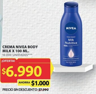 Ara CREMA NIVEA BODY MILK X 100 ML. oferta