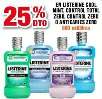 Alkosto EN LISTERINE COOL MINT, CONTROL TOTAL ZERO, CONTROL ZERO o ANTICARIES ZERO 500 mililitros oferta