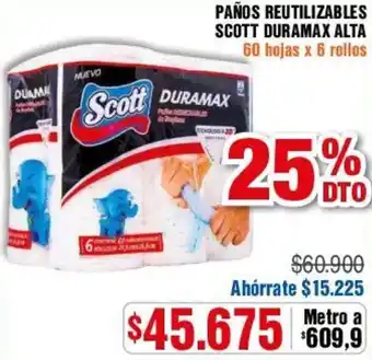 Alkosto PAÑOS REUTILIZABLES SCOTT DURAMAX ALTA 60 hojas x 6 rollos oferta