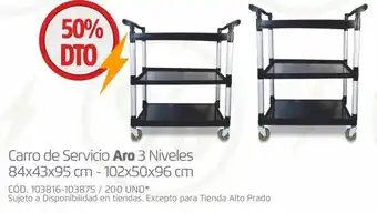 Makro Carro de Servicio Aro 3 Niveles 84 x 43 x 95 cm - 102 x 50 x 96 cm oferta