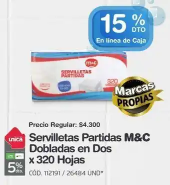 Makro Servilletas Partidas M&C Dobladas en Dos x 320 Hojas oferta