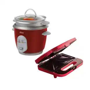 Combo OSTER Olla Arrocera Multiusos con vaporera 0.5 Lb 4722000 + Sandwichera 2 Puestos 2104956 Rojo