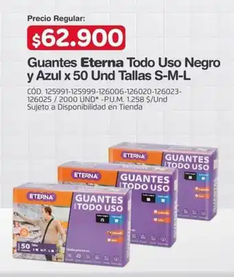 Makro Guantes Eterna Todo Uso Negro y Azul x 50 Und Tallas S-M-L oferta