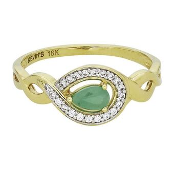 Anillo en oro amarillo de 18 kilates, con esmeralda central y decoración en zircones