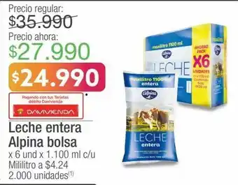 Jumbo Leche entera alpina bolsa x 6 und x 1.100 ml c/u oferta
