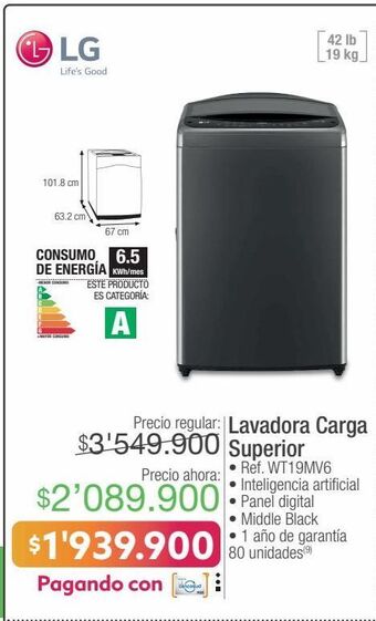Jumbo Lg lavadora carga superior • ref. wt19mv6 oferta