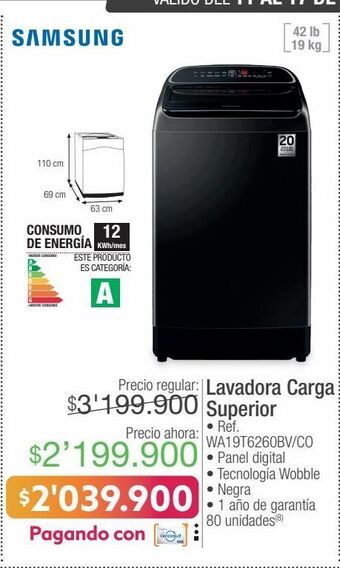 Jumbo Samsung lavadora carga superior • ref. wa19t6260bv/co oferta