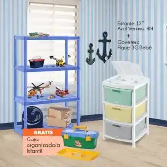 Rimax Estante solido 12 4 niveles + gavetero fique con 3 gavetas y tapa organizadora gratis caja organizadora mediana oferta