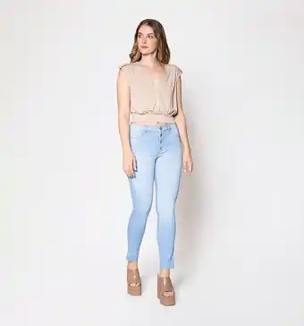 Studio F Jean skinny tiro alto con botonadura oferta