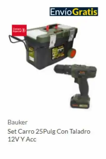 Homecenter Bauker Set Carro 25Pulg Con Taladro 12V Y Acc oferta