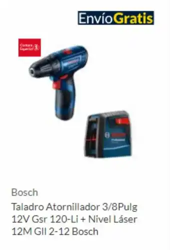 Homecenter Taladro Atornillador 3/8Pulg 12V Gsr 120-Li + Nivel Láser 12M GII 2-12 Bosch oferta