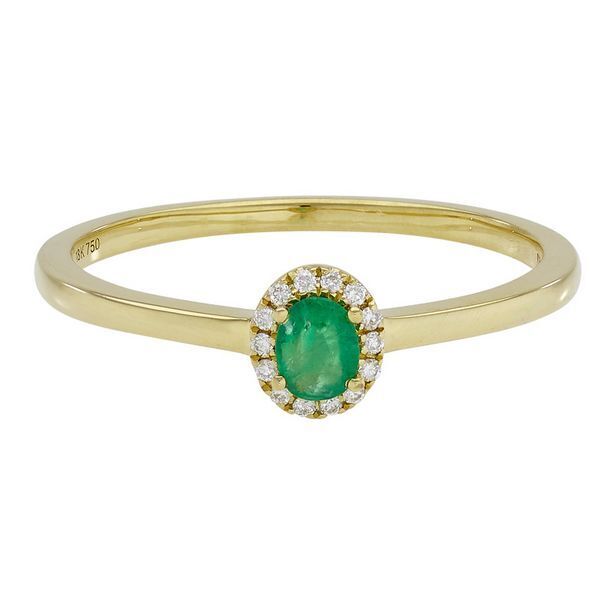 Kevin's Joyeros Anillo en oro amarillo de 18 kilates, con esmeralda central de 0.16 ct y decoración en diamantes de 0.04 ct oferta