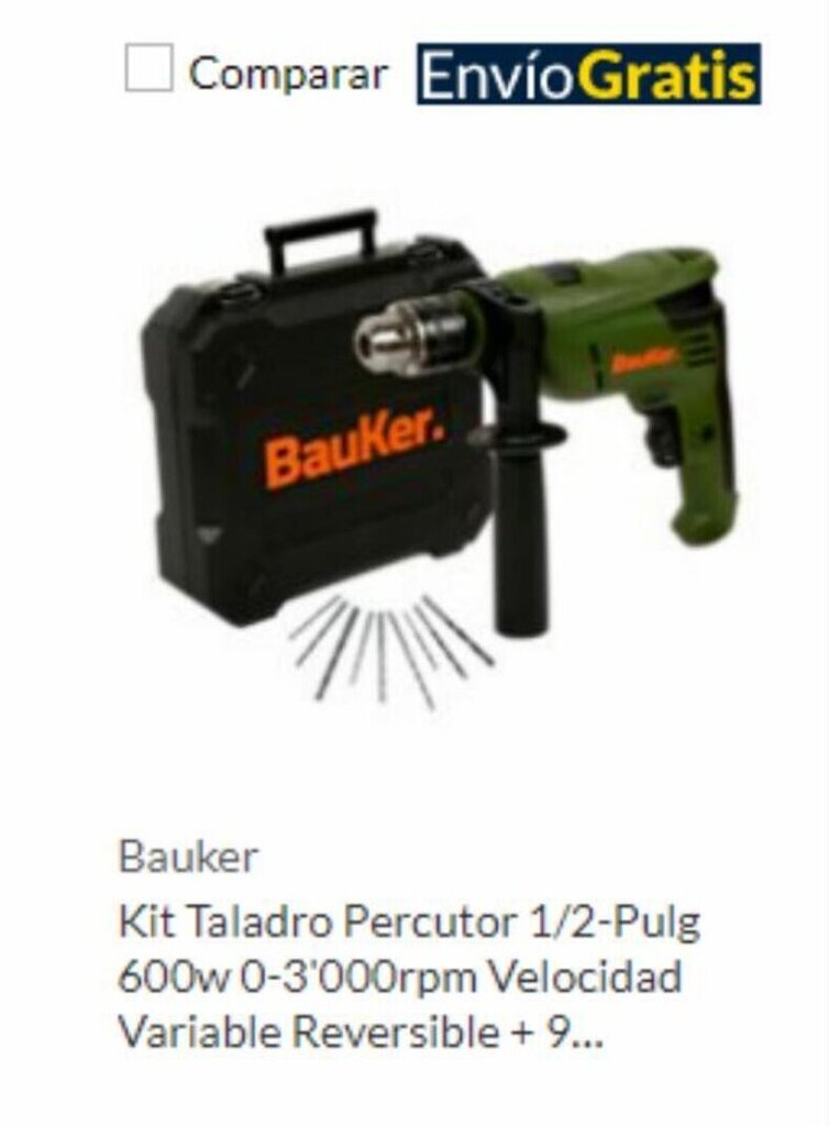 Homecenter Kit Taladro Percutor 1/2-Pulg 600w 0-3'000rpm Velocidad Variable Reversible + 9... oferta