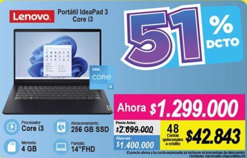 Alkomprar Lenovo Portátil IdeaPad 3 Core i3 oferta
