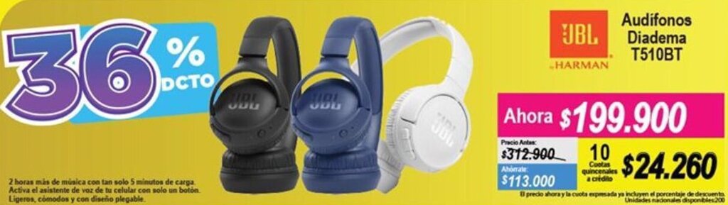 Alkomprar JBL  Audifonos Diadema T510BT oferta