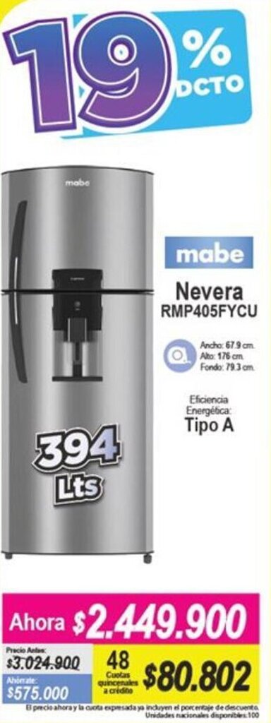 Alkomprar mabe Nevera RMP405FYCU 394lts oferta
