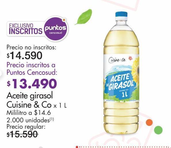 Metro Aceite girasol cuisine & co x 1 l oferta