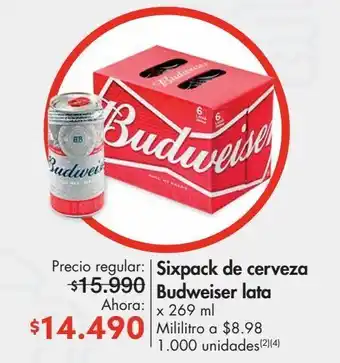 Metro Sixpack de cerveza budweiser lata x 269 ml oferta