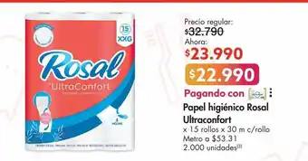 Metro Papel higiénico rosal ultraconfort x 15 rollos x 30 m c/rollo oferta