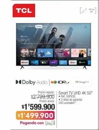 Jumbo Tcl smart tv uhd 4k 50 • ref. 50p635 oferta