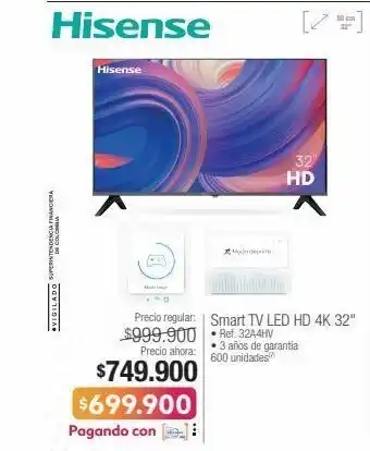 Jumbo Hisense smart tv led hd 4k 32 • ref. 32a4hv oferta