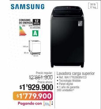 Jumbo Samsung lavadora carga superior • ref. wa17t6260bv/co oferta