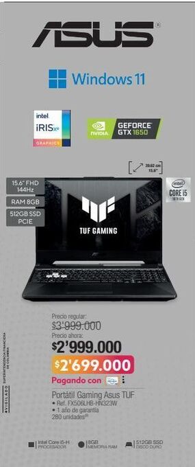 Jumbo Portátil gaming asus tuf • ref. fx506lhb-hn323w oferta