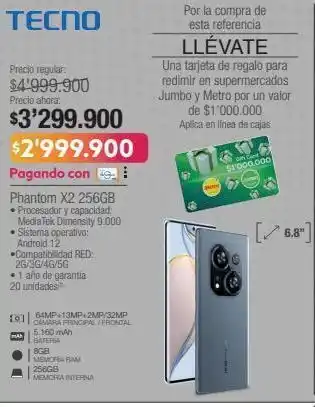 Jumbo Tecno phantom x2 256gb oferta