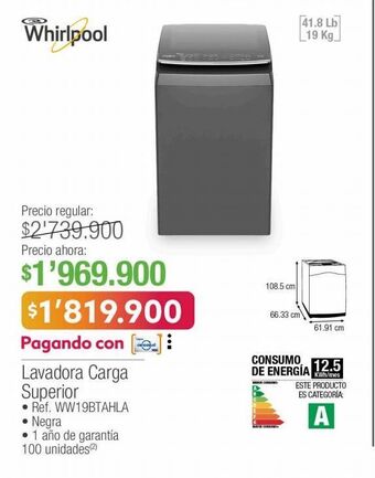 Jumbo Lavadora carga superior whirlpool oferta