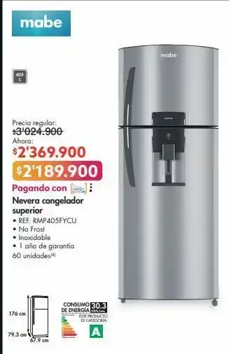 Metro Mabe nevera congelador superior • ref. rmp405fycu oferta