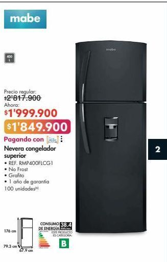 Metro Mabe nevera congelador superior • ref. rmp400flcg1 oferta
