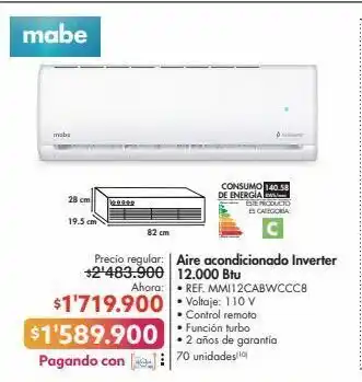 Metro Mabe aire acondicionado inverter 12.000 btu • ref. mmi12cabwccc8 oferta