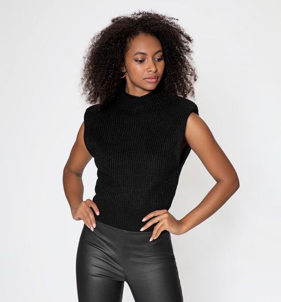 Studio F Blusa tejida unicolor con hombreras cuel oferta