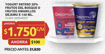 Ara YOGURT ENTERO 20% FRUTOS DEL BOSQUE O FRUTOS AMARILLOS DEJAMU X 150 ML. oferta