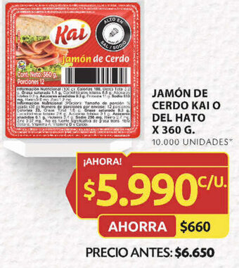 Ara JAMÓN DE CERDO KAI O DEL HATO x 360g oferta