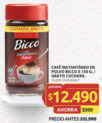 Ara CAFÉ INSTANTÁNEO EN POLVO BICCO X 150 G./ GRATIS CUCHARA. 10.000 UNIDADES* oferta