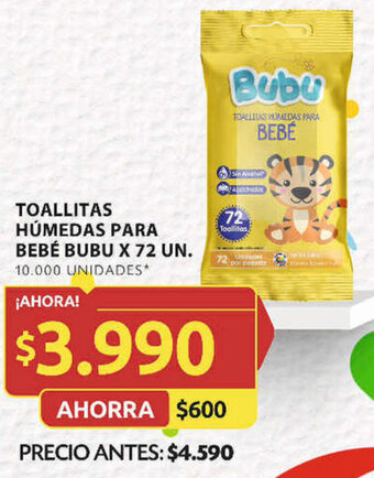 TOALLITAS HÚMEDAS PARA BEBÉ BUBU X 72 UN.