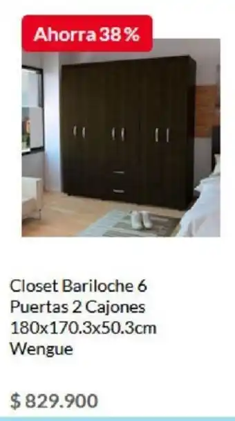 Homecenter Closet Bariloche 6 Puertas 2 Cajones 180x170.3x50.3cm Wengue oferta
