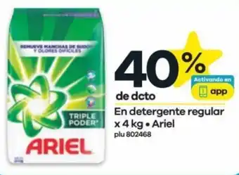 Éxito En detergente regular x 4 kg. Ariel oferta