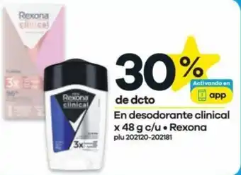 Éxito En desodorante clinical x 48 g c/u • Rexona oferta