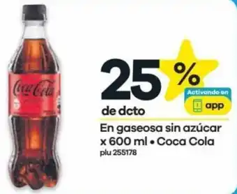 Éxito En gaseosa sin azúcar x 600 ml. Coca Cola oferta