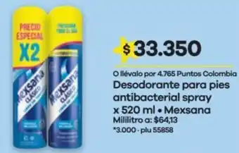 Éxito Desodorante para pies antibacterial spray x 520 ml • Mexsana oferta
