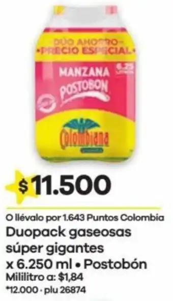 Éxito Duopack gaseosas súper gigantes x 6.250 ml • Postobón oferta