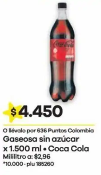 Éxito Gaseosa sin azúcar x 1.500 ml Coca Cola oferta