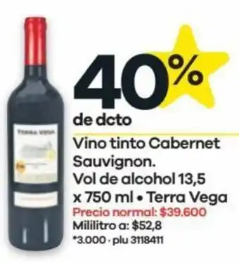 Éxito Vino tinto Cabernet Sauvignon. Vol de alcohol 13,5 x 750 ml. Terra Vega oferta
