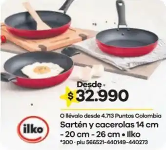 Éxito Sartén y cacerolas 14 cm -20 cm - 26 cm. Ilko oferta